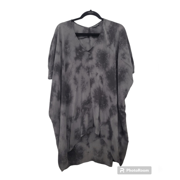 EILEEN FISHER Women's 100% Silk V-Neck Tie-Dye Oversized Pullover Tunic Top - Picture 2 of 6